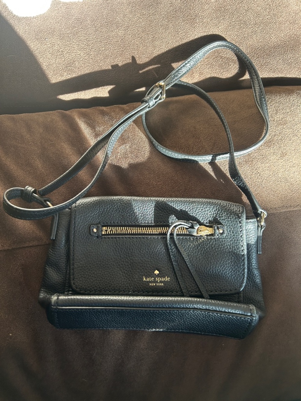 kate spade Black Pebbled Leather Crossbody with Front Zip